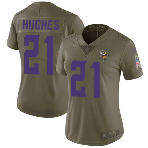 Minnesota Vikings #21 Mike Hughes Olive Women's Stitched Limited 2017 Salute to Service Jersey Womens