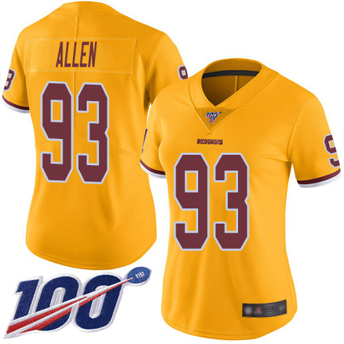 Commanders #93 Jonathan Allen Gold Women's Stitched Limited Rush 100th Season Jersey