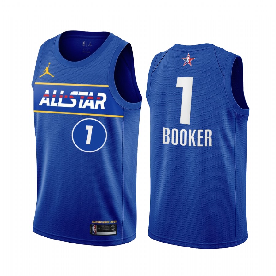 Men's #1 Devin Booker Jordan Brand Blue 2021 All-Star Game Swingman Finished Jersey