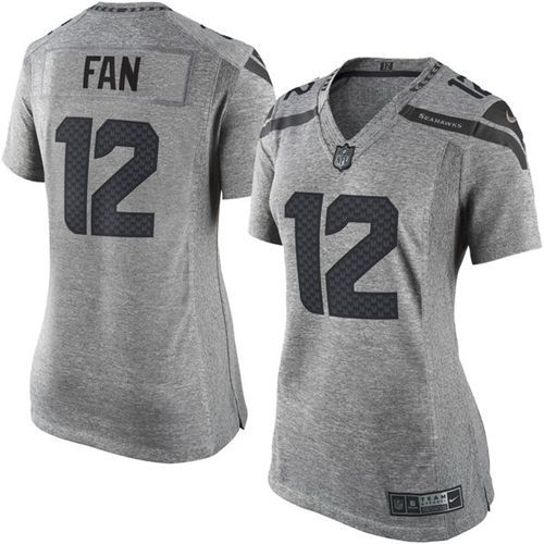 Seahawks #12 Fan Gray Women's Stitched Limited Gridiron Gray Jersey