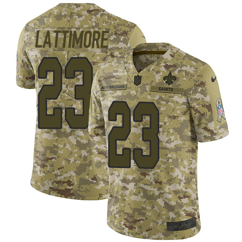 New Orleans Saints #23 Marshon Lattimore Camo Youth Stitched Limited 2018 Salute to Service Jersey Youth