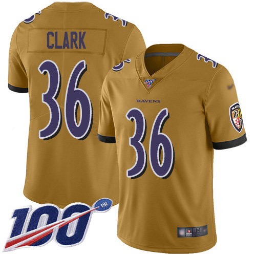Baltimore Ravens #36 Chuck Clark Gold Men's Stitched Limited Inverted Legend 100th Season Jersey Men's