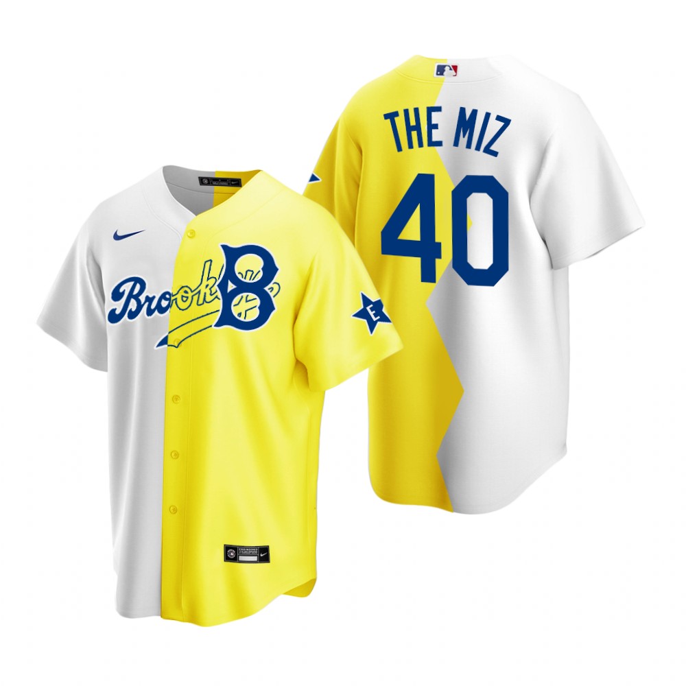 Los Angeles Dodgers #40 The Miz White Yellow Men's 2022 All-Star Celebrity Softball Game Jersey