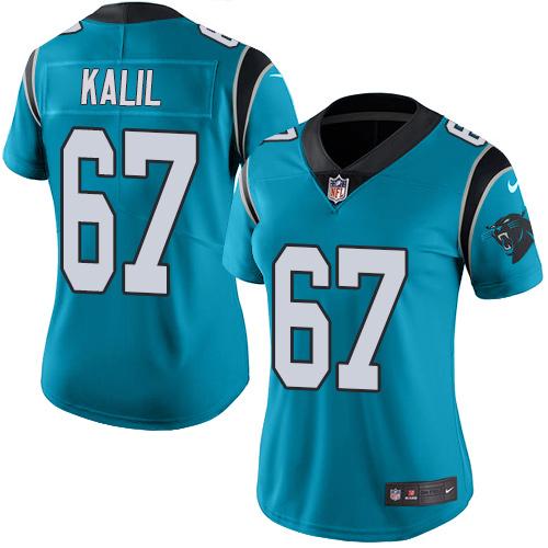 Carolina Panthers #67 Ryan Kalil Blue Women's Stitched Limited Rush Jersey Womens