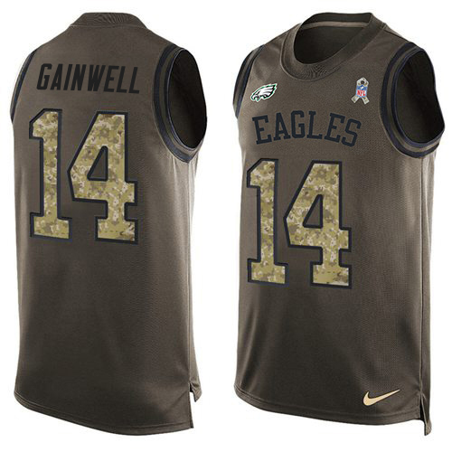 Eagles #14 Kenneth Gainwell Green Men's Stitched Limited Salute To Service Tank Top Jersey