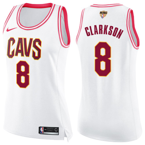 Cleveland Cavaliers #8 Jordan Clarkson White/Pink The Finals Patch Womens Swingman Fashion Jersey Womens