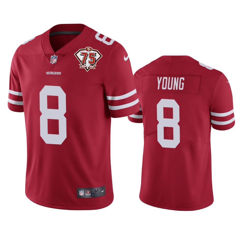 49ers #8 Steve Young Red Youth 75th Anniversary Stitched Vapor Untouchable Limited Jersey
