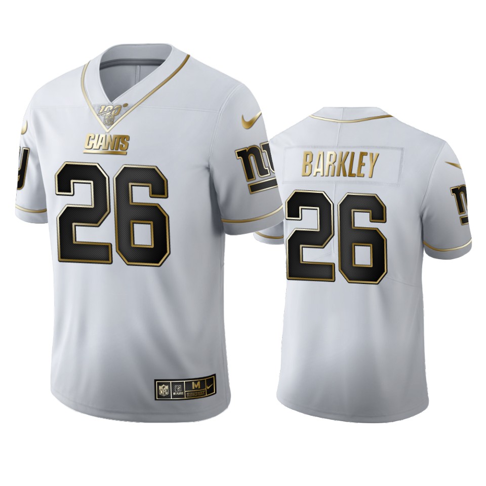 New York Giants #26 Saquon Barkley Men's White Golden Edition Vapor Limited 100 Jersey