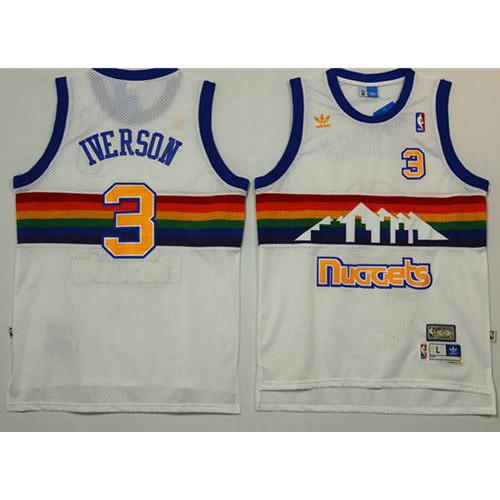 Denver Nuggets #3 Allen Iverson White Throwback Stitched Jersey Mens