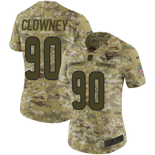 Houston Texans #90 Jadeveon Clowney Camo Women's Stitched Limited 2018 Salute to Service Jersey Womens
