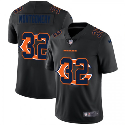 Chicago Chicago Bears #32 David Montgomery Men's Team Logo Dual Overlap Limited Jersey Black Men's