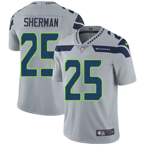 Seattle Seahawks #25 Richard Sherman Grey Alternate Youth Stitched Vapor Untouchable Limited Jersey Youth