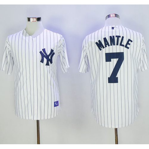 New York Yankees #7 Mickey Mantle White Name On Back 75TH Stitched Jersey Men's