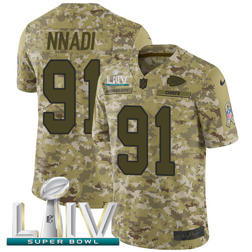 Kansas City Chiefs #91 Derrick Nnadi Camo Super Bowl LIV 2020 Youth Stitched Limited 2018 Salute To Service Jersey Youth