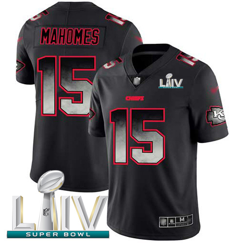 Chiefs #15 Patrick Mahomes Black Super Bowl LIV 2020 Men's Stitched Vapor Untouchable Limited Smoke Fashion Jersey