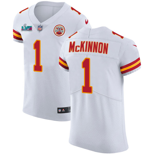 Chiefs #1 Jerick McKinnon White Super Bowl LVII Patch Men's Stitched Vapor Untouchable Elite Jersey