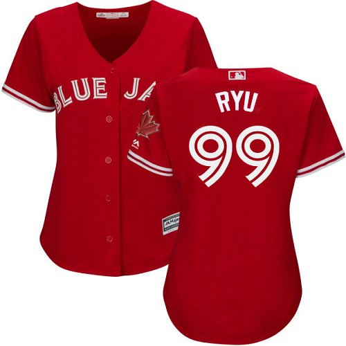 Toronto Blue Jays #99 Hyun-Jin Ryu Red Canada Day Women's Stitched Jersey Womens