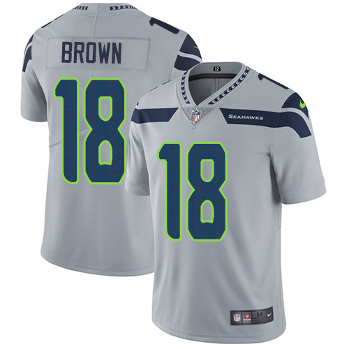 Seattle Seahawks #18 Jaron Brown Grey Alternate Men's Stitched Vapor Untouchable Limited Jersey Men's