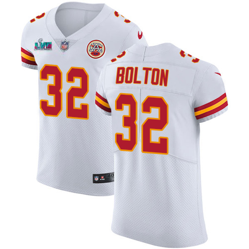 Chiefs #32 Nick Bolton White Super Bowl LVII Patch Men's Stitched Vapor Untouchable Elite Jersey