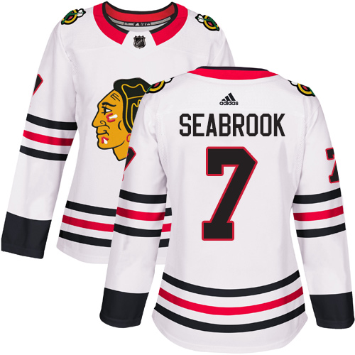 Adidas Chicago Blackhawks #7 Brent Seabrook White Road Authentic Women's Stitched Jersey Womens