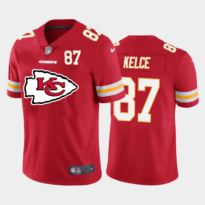 Kansas City Chiefs #87 Travis Kelce Red Men's Big Team Logo Player Vapor Limited Jersey