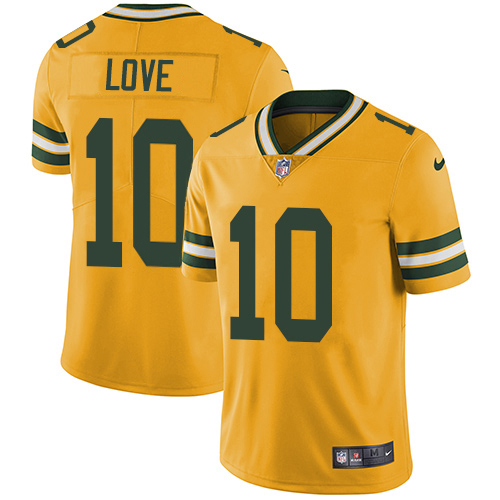 Packers #10 Jordan Love Yellow Youth Stitched Limited Rush Jersey