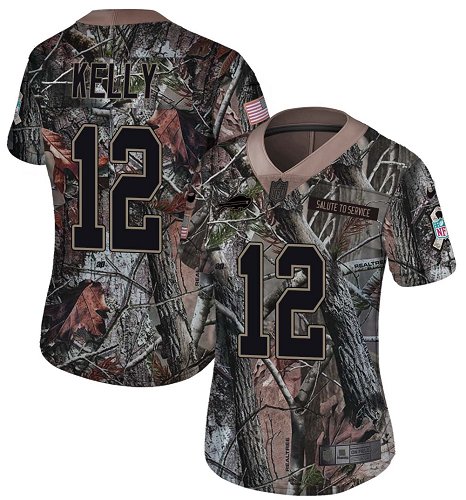 Bills #12 Jim Kelly Camo Women's Stitched Limited Rush Realtree Jersey