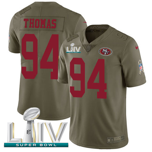 San Francisco 49ers #94 Solomon Thomas Olive Super Bowl LIV 2020 Youth Stitched Limited 2017 Salute To Service Jersey Youth