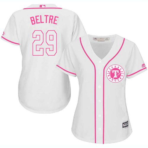 Texas Rangers #29 Adrian Beltre White/Pink Fashion Women's Stitched Jersey Womens