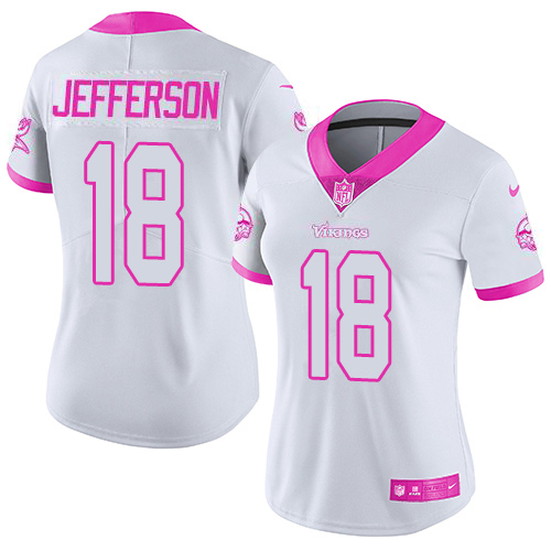 Vikings #18 Justin Jefferson White/Pink Women's Stitched Limited Rush Fashion Jersey