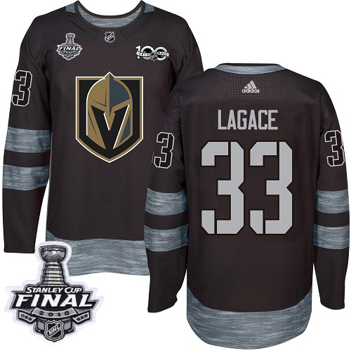 Adidas Golden Vegas Golden Knights #33 Maxime Lagace Black 1917-2017 100th Anniversary 2018 Stanley Cup Final Stitched Jersey Men's