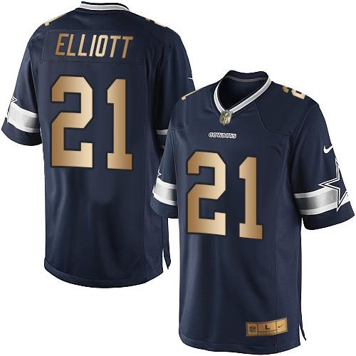 Cowboys 21 Ezekiel Elliott Navy Blue Team Color Men s Stitched Limited Gold Jersey