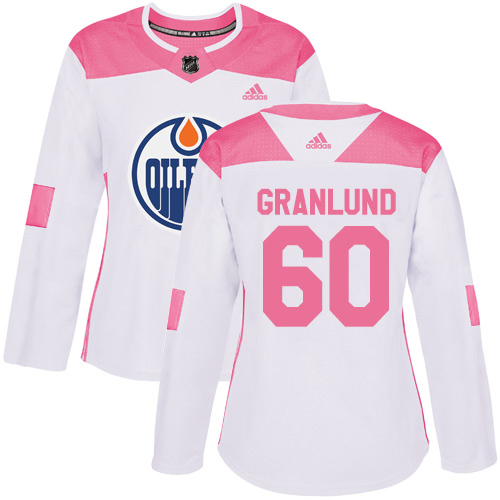 Adidas Edmonton Oilers #60 Markus Granlund White/Pink Authentic Fashion Women's Stitched Jersey Womens