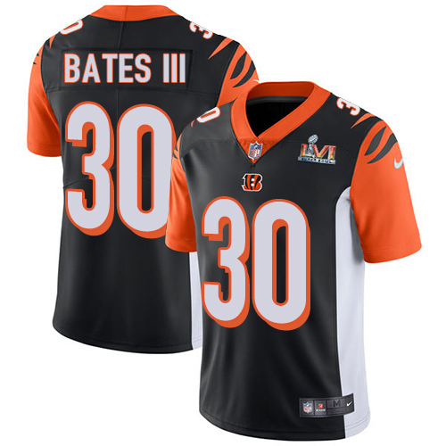 Bengals #30 Jessie Bates Black Team Color Super Bowl LVI Patch Men's Stitched Vapor Untouchable Limited Jersey