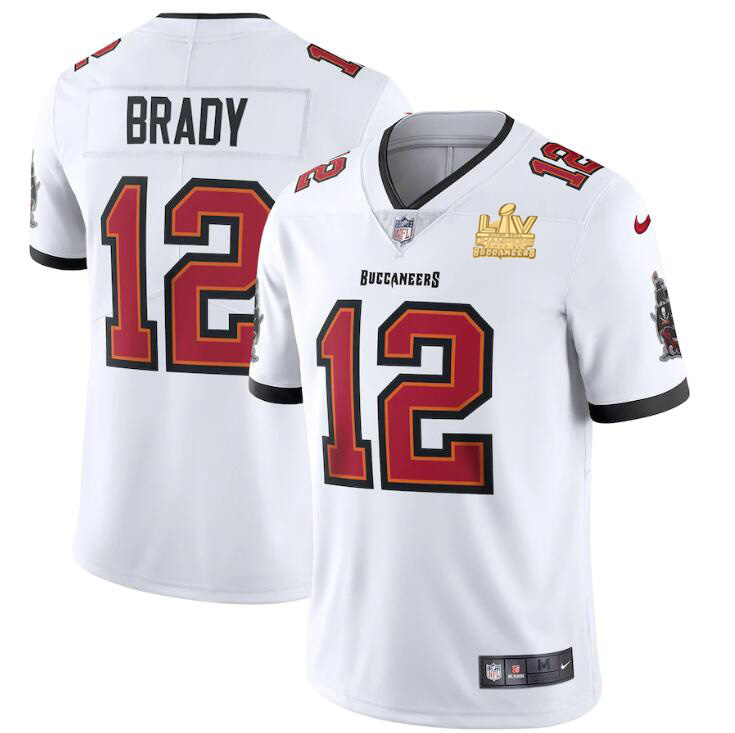 Tampa Bay Buccaneers #12 Tom Brady Youth Super Bowl LV Champions Patch White Vapor Limited Jersey
