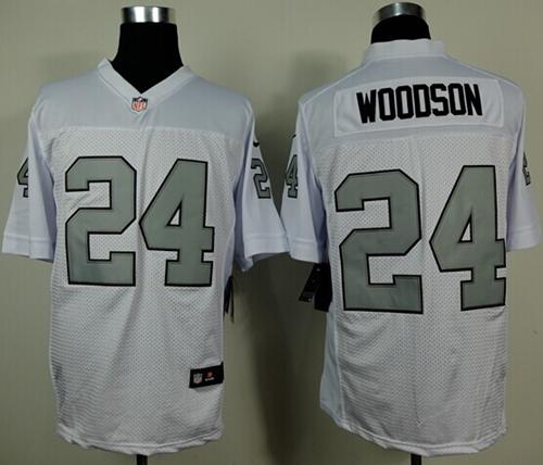 Raiders #24 Charles Woodson White Silver No. Men's Stitched Elite Jersey