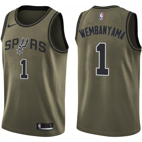 San Antonio Spurs #1 Victor Wembanyama Green Youth Swingman Salute To Service Jersey