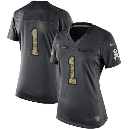Jets #1 Ahmad Sauce Gardner Black Women's Stitched Limited 2016 Salute To Service Jersey