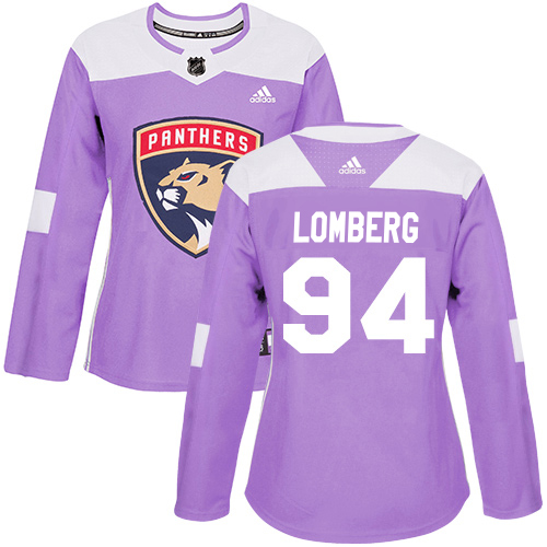 Adidas Panthers #94 Ryan Lomberg Purple Authentic Fights Cancer Women's Stitched Jersey