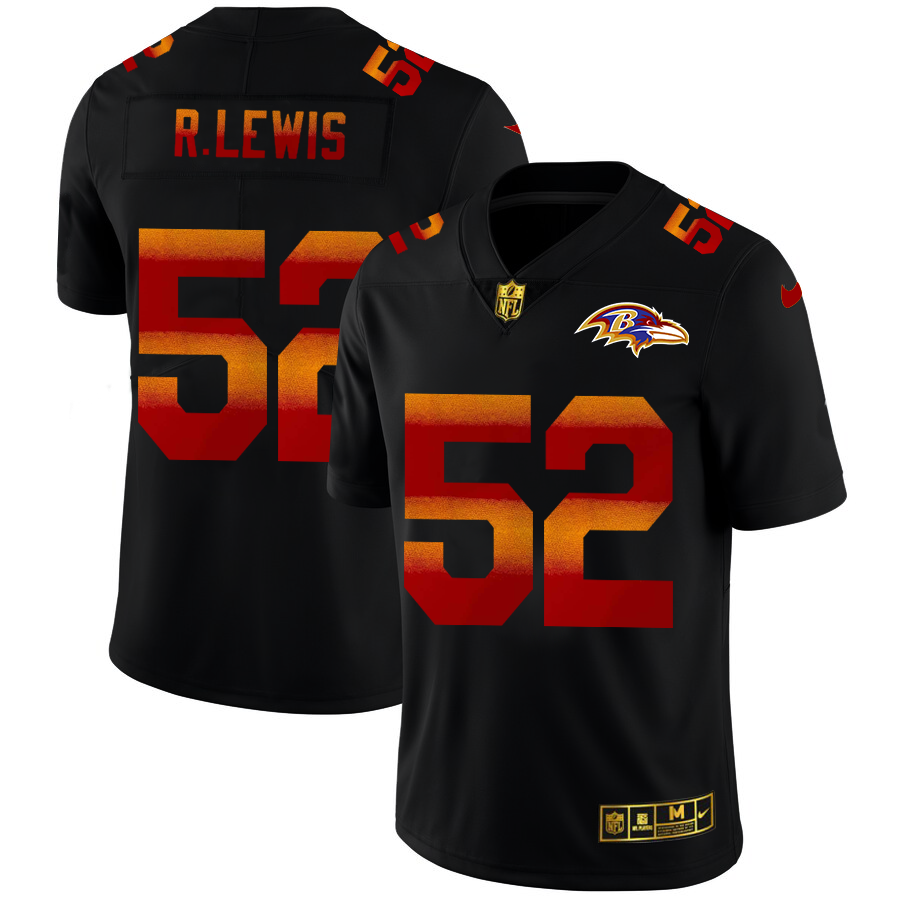 Baltimore Ravens #52 Ray Lewis Men's Black Red Orange Stripe Vapor Limited Jersey