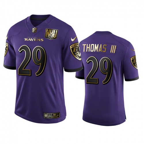 Baltimore Baltimore Ravens #29 Earl Thomas III Men's Purple Team 25th Season Golden Limited Jersey Men's