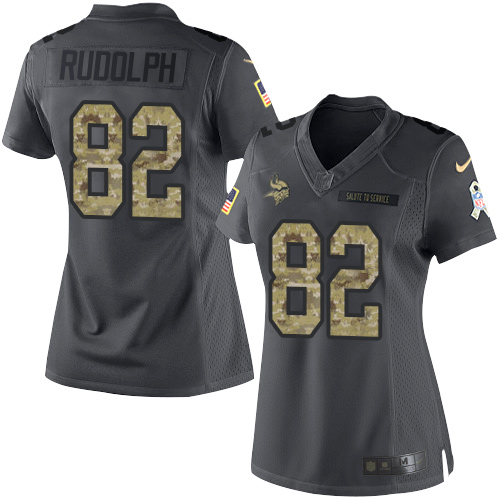 Minnesota Vikings #82 Kyle Rudolph Black Women's Stitched Limited 2016 Salute To Service Jersey Womens