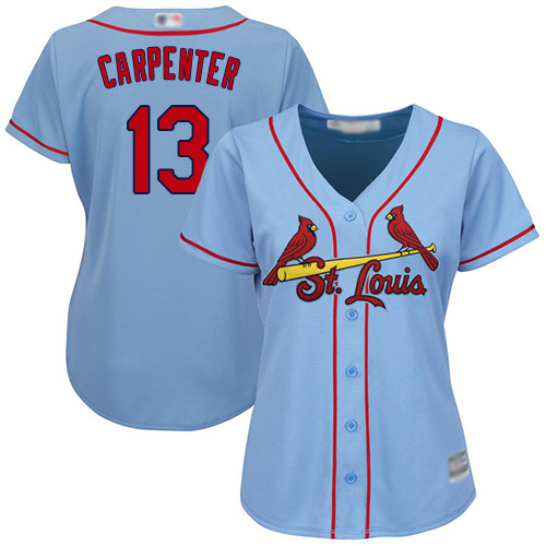 St.Louis Cardinals #13 Matt Carpenter Light Blue Alternate Women's Stitched Jersey Womens