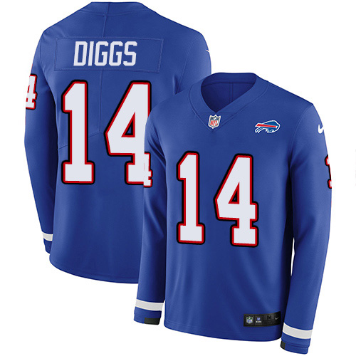Bills #14 Stefon Diggs Royal Blue Team Color Men's Stitched Limited Therma Long Sleeve Jersey
