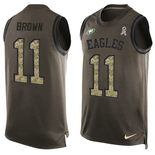 Eagles #11 A.J. Brown Green Men's Stitched Limited Salute To Service Tank Top Jersey