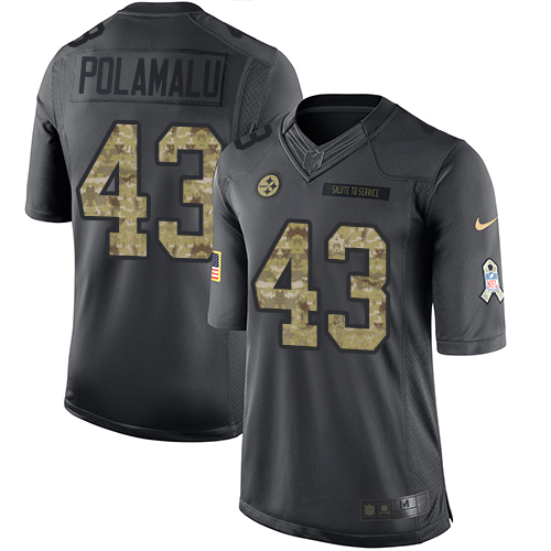Steelers #43 Troy Polamalu Black Youth Stitched Limited 2016 Salute To Service Jersey