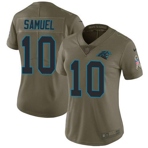 Carolina Panthers #10 Curtis Samuel Olive Women's Stitched Limited 2017 Salute to Service Jersey Womens
