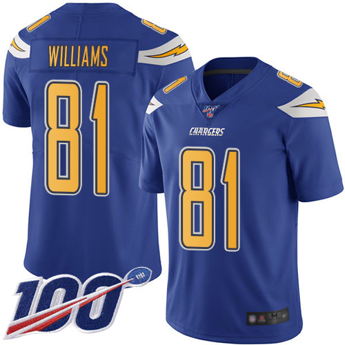 Los Angeles Chargers #81 Mike Williams Electric Blue Men's Stitched Limited Rush 100th Season Jersey Men's