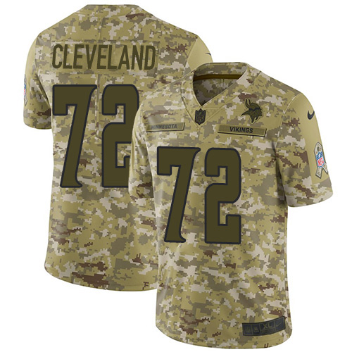 Minnesota Vikings #72 Ezra Cleveland Camo Men's Stitched Limited 2018 Salute To Service Jersey Men's