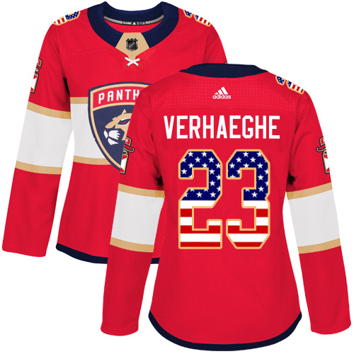 Adidas Panthers #23 Carter Verhaeghe Red Home Authentic USA Flag Women's Stitched Jersey